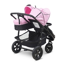 Babytrold Double tvillingebarnevogn sort lyserød